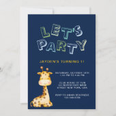 Cute Baby Giraffe Navy Blue 1st Birthday Kaart (Voorkant)