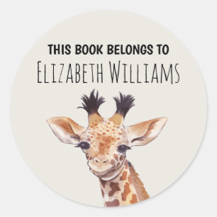 Cute Baby Giraffe Personalized Name School Ronde Sticker