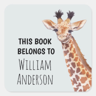 Cute Baby Giraffe Personalized Name School Vierkante Sticker