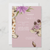 Cute Baby Giraffe Pink Birthday Party Invitation Kaart (Voorkant)