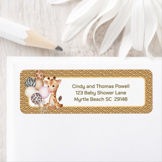Cute Baby Giraffe Safari Animal Adres Etiket (Insitu)