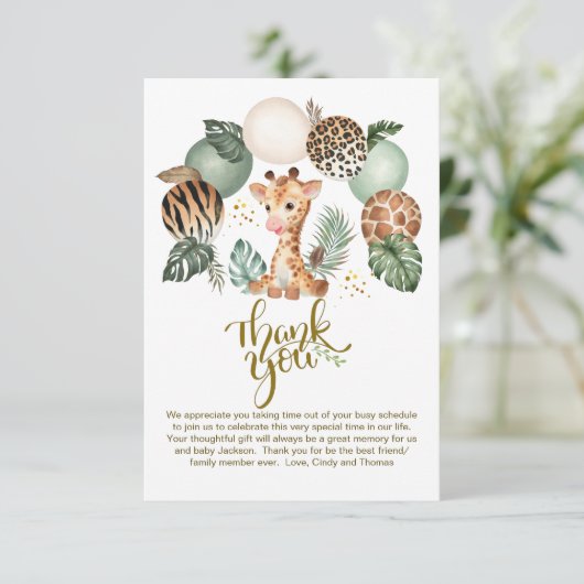 Cute Baby Giraffe Safari Animal Print Bedankkaart (Staand voorkant)