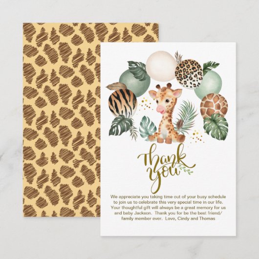 Cute Baby Giraffe Safari Animal Print Bedankkaart (Voorkant / Achterkant)