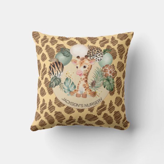 Cute Baby Giraffe Safari Animal Print Nursery Kussen (Achterkant)