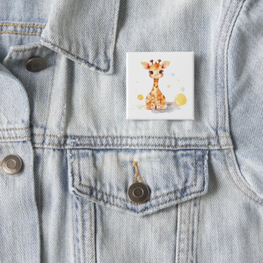 Cute Baby Giraffe Square Button (In situ)