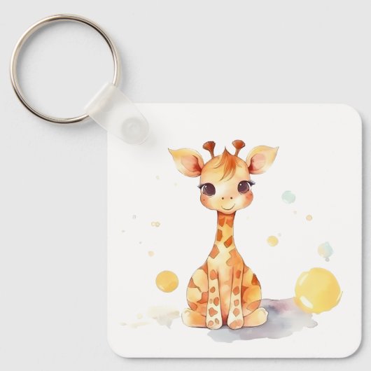 Cute Baby Giraffe Square Sleutelhanger (Voorkant)