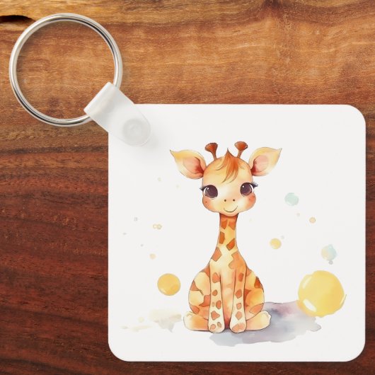 Cute Baby Giraffe Square Sleutelhanger (Voorkant)