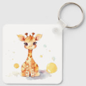 Cute Baby Giraffe Square Sleutelhanger (Achterkant)