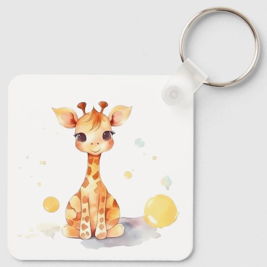 Cute Baby Giraffe Square Sleutelhanger (Achterkant)