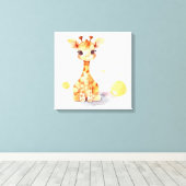 Cute Baby Giraffe Stretched Canvas Print (Insitu (Houten vloer))