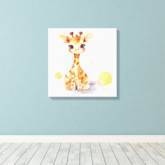 Cute Baby Giraffe Stretched Canvas Print (Insitu (Houten vloer))
