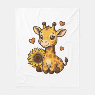 Cute Baby Giraffe Sunflower Vintage Gravure T-shir Fleece Deken
