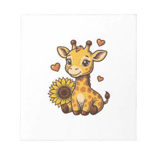 Cute Baby Giraffe Sunflower Vintage Gravure T-shir Notitieblok