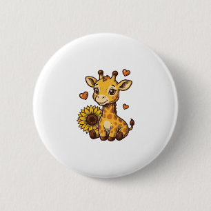 Cute Baby Giraffe Sunflower Vintage Gravure T-shir Ronde Button 5,7 Cm