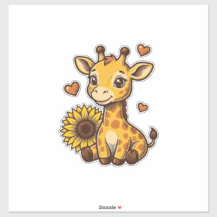 Cute Baby Giraffe Sunflower Vintage Gravure T-shir Sticker