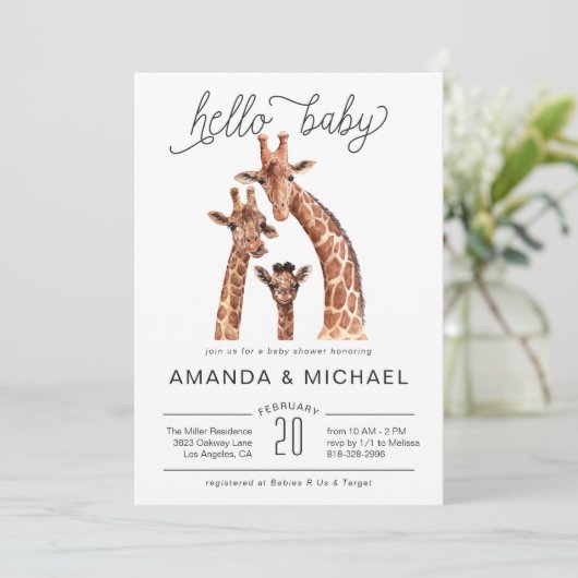 Cute Baby Giraffe | Uitnodiging tot Baby shower (Staand voorkant)