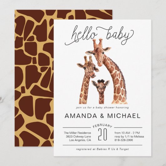 Cute Baby Giraffe | Uitnodiging tot Baby shower (Voorkant / Achterkant)