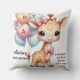 Cute Baby Giraffe with Balloons Baby Shower Kussen