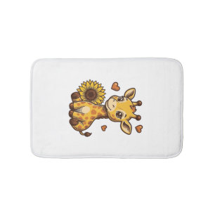 Cute Baby Giraffe Zonnebloem Vintage Gravure T-shi Badmat