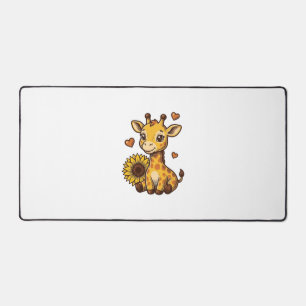 Cute Baby Giraffe Zonnebloem Vintage Gravure T-shi Bureaumat