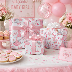 Cute Baby Girl Baby Shower & Pasgeboren Meisje Cad Cadeaupapier