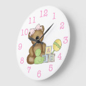 Cute Baby Girl Beer in Roze Bow+Rattle/Duck Grote Klok (Hoek)