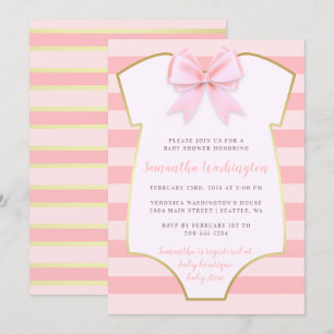 Cute Baby Girl Blush Pink Bow & Gold Baby shower Kaart