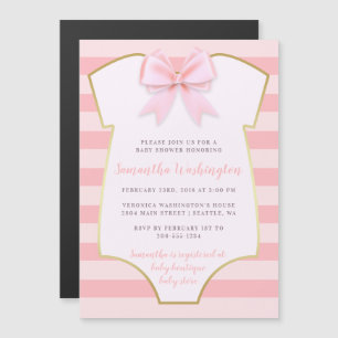 Cute Baby Girl Blush Pink Bow & Gold Baby shower Magnetische Uitnodiging