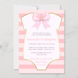 Cute Baby Girl Blush Pink Bow & Gold Baby shower Magnetische Uitnodiging