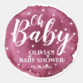 Cute Baby Girl Blush Waterverf en witte sterren Ronde Sticker (Voorkant)