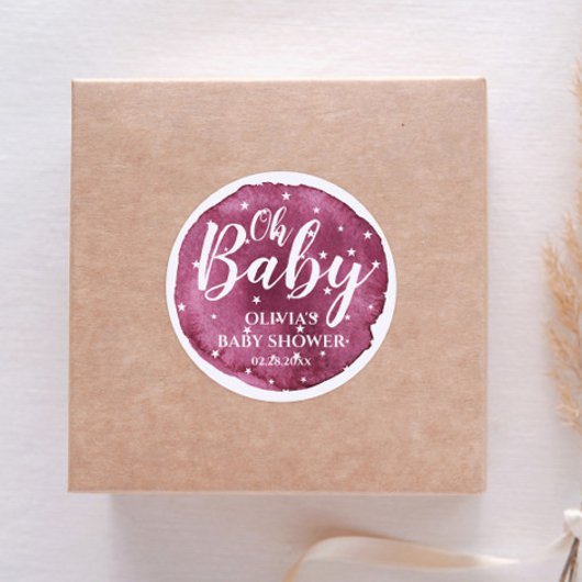 Cute Baby Girl Blush Waterverf en witte sterren Ronde Sticker