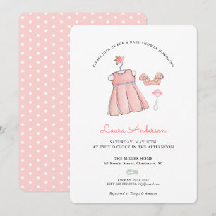 Cute Baby Girl Clothes Baby shower Invitation Kaart