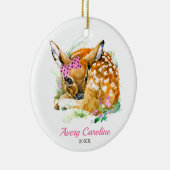Cute Baby Girl Deer Fawn Persoonlijke Kerstmis Keramisch Ornament (Rechts)