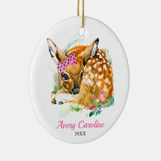 Cute Baby Girl Deer Fawn Persoonlijke Kerstmis Keramisch Ornament (Rechts)