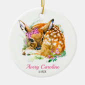 Cute Baby Girl Deer Fawn Persoonlijke Kerstmis Keramisch Ornament (Voorkant)