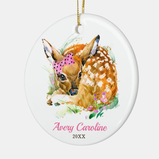 Cute Baby Girl Deer Fawn Persoonlijke Kerstmis Keramisch Ornament (Links)