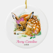 Cute Baby Girl Deer Fawn Persoonlijke Kerstmis Keramisch Ornament (Achterkant)