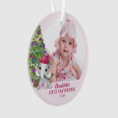 Cute Baby Girl Elephant First kerstfoto Roze Ornament (voorkant)
