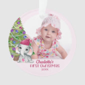 Cute Baby Girl Elephant First kerstfoto Roze Ornament (voorkant)