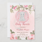 Cute Baby Girl Elephant, Floral Baby shower Kaart (Voorkant)