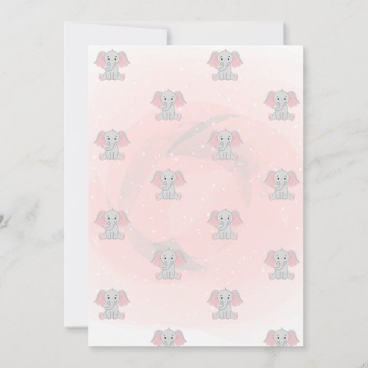Cute Baby Girl Elephant, Floral Baby shower Kaart (Achterkant)