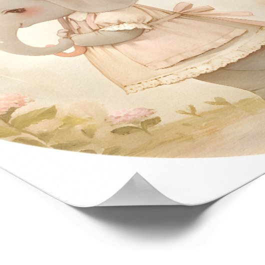 Cute Baby Girl Elephant in Rain Nursery Wall Art Poster (Hoek)