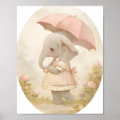 Cute Baby Girl Elephant in Rain Nursery Wall Art Poster (Voorkant)