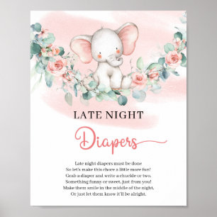 Cute baby Girl Elephant Late Night Diapers-teken Poster