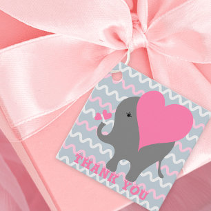 Cute Baby Girl Elephant on Wavy Pattern Dank je Bedankjes Labels