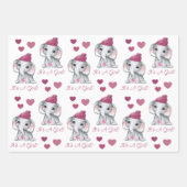 Cute Baby Girl Elephant Winter Baby shower Roze Inpakpapier Vel (Voorkant 2)