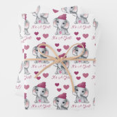 Cute Baby Girl Elephant Winter Baby shower Roze Inpakpapier Vel (In situ)
