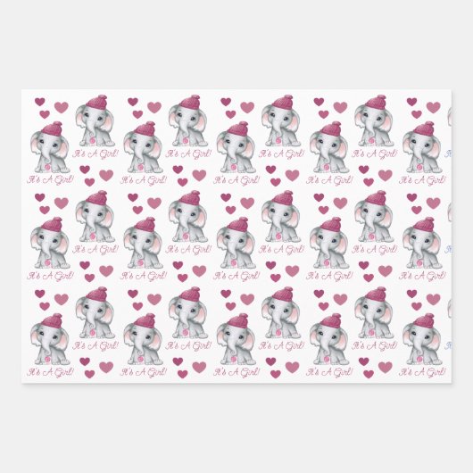 Cute Baby Girl Elephant Winter Baby shower Roze Inpakpapier Vel (Voorkant)