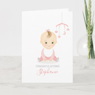 Cute Baby Girl en haar mobiele Baby shower Kaart