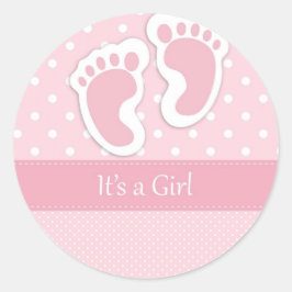 Cute Baby Girl Footprint Schattig Pattern Shower Ronde Sticker